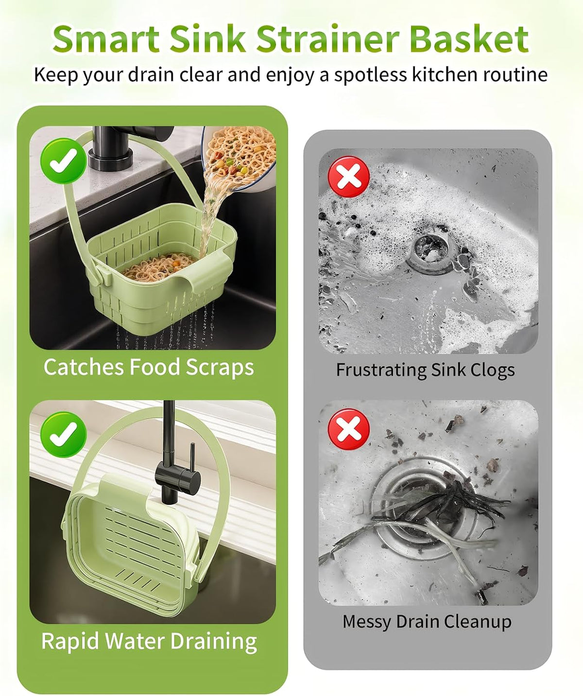 2 Pcs Collapsible Sink Drain Basket, Hanging Food Strainer Colander