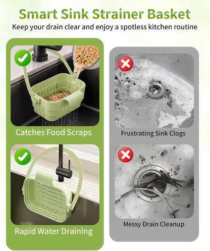2 Pcs Collapsible Sink Drain Basket, Hanging Food Strainer Colander