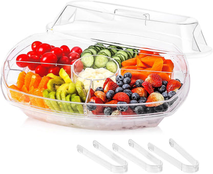IVYHOME Chilled Condiment Server, Taco Bar Serving Set, Mimosa Bar Supplies, with 5 Lidded Containers and Detachable Ice Storage Layer, 2 Hanging Cups for Storing Tong or Forks