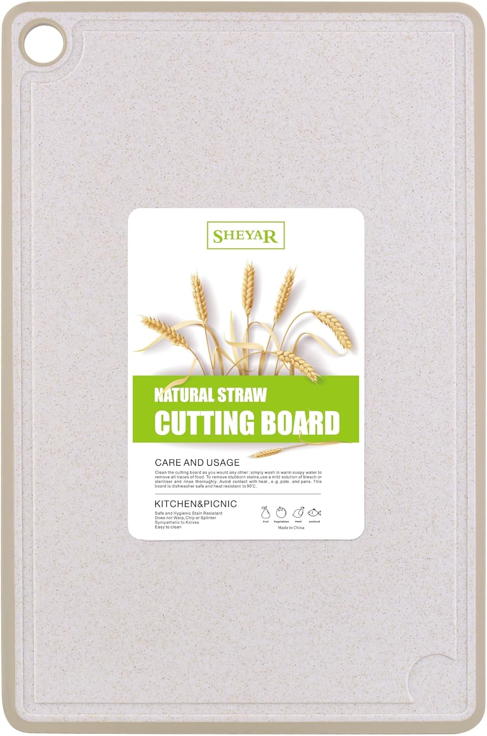 Cutting Board for Kitchen, Wheat Straw Fiber Cutting Board, Dish Washer Safe, w/Juice Grooves for Meat, Veggies, Easy Grip Handle, Non-slip Surface Eco-friendly Serveware Accessories （10‘x6.3’）