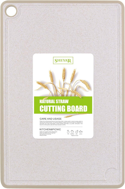 Cutting Board for Kitchen, Wheat Straw Fiber Cutting Board, Dish Washer Safe, w/Juice Grooves for Meat, Veggies, Easy Grip Handle, Non-slip Surface Eco-friendly Serveware Accessories （10‘x6.3’）