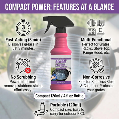 Fast-Acting Heavy-Duty Grill Degreaser Spray,Outdoor 120 ML BBQ Grill Cleaner,Multi Functional Grease Remover for Kitchen Grates and Racks,Stove Top,Drip Pans (2)