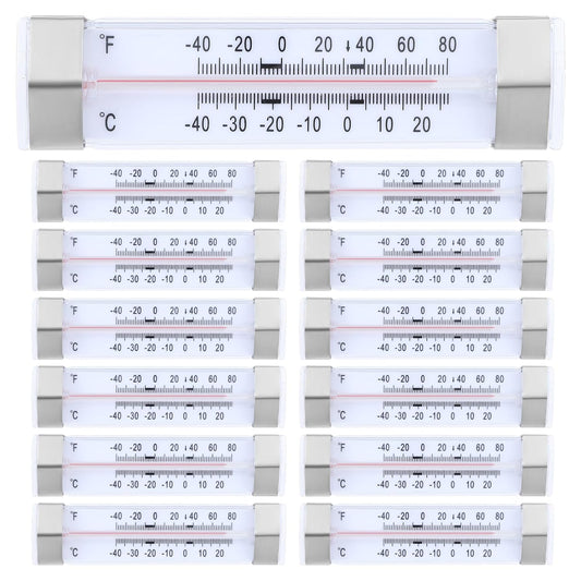 12PCS Freezer Kitchen Thermometer Refrigerator Thermometer Set -40°F to 80°F, Glass & Stainless Steel, Accurate Temperature Monitor for Fridge Freezer Cooler, Home Kitchen Restaurant Use
