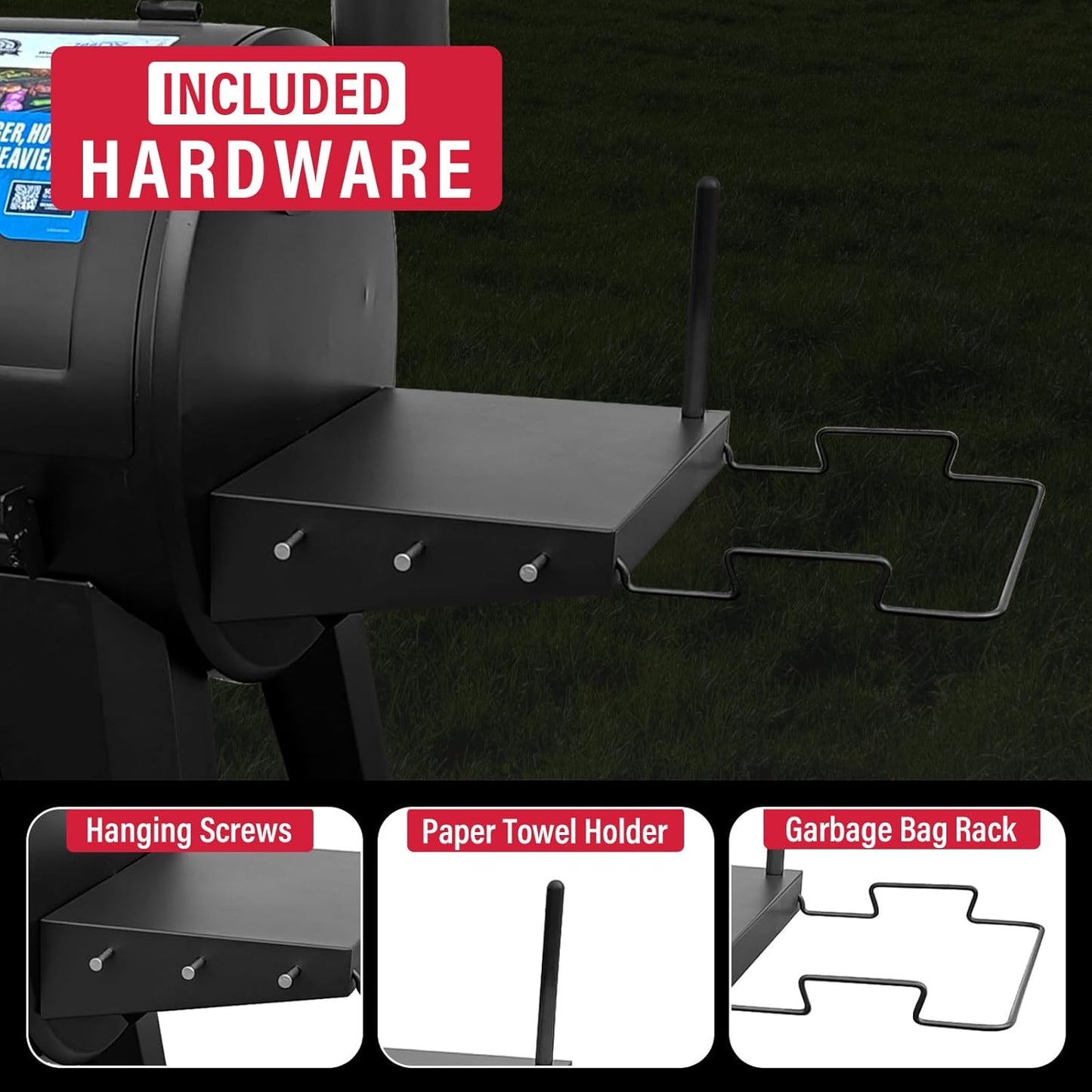 Upgraded Grill Table for Weber Kettle 22"/18"/26", Master Touch 22", Smokey Mountain, Recteq Pellet Grill RT-B380, Prep Station with Cutting Board, Basin, 4 Hooks, Shelf for Weber Kettle Accessories