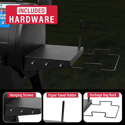 Upgraded Grill Table for Weber Kettle 22"/18"/26", Master Touch 22", Smokey Mountain, Recteq Pellet Grill RT-B380, Prep Station with Cutting Board, Basin, 4 Hooks, Shelf for Weber Kettle Accessories