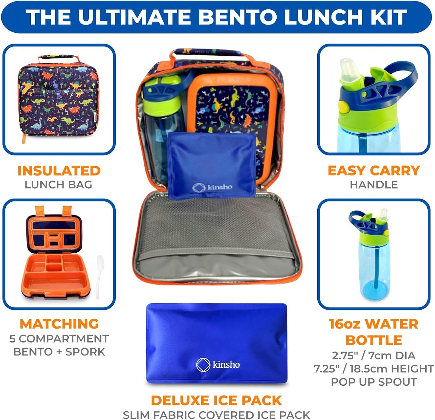 Kinsho Bento Lunch Box for Kids Toddlers, 5 Portion Control Sections, BPA Free Removable Plastic Tray, Pre-School Kid Toddler Daycare Lunches, Snack Container Ages 3 to 7 (Blue Space Rockets)