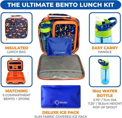 Kinsho Bento Lunch Box for Kids Toddlers, 5 Portion Control Sections, BPA Free Removable Plastic Tray, Pre-School Kid Toddler Daycare Lunches, Snack Container Ages 3 to 7 (Blue Space Rockets)