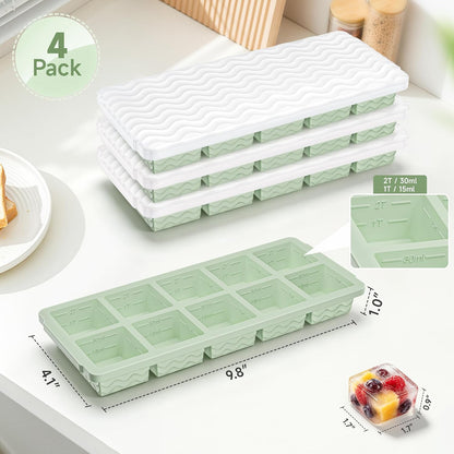 Silicone Freezer Trays with Lid (4-Pack), 1-Cup, 2-Cup, 1/2-Cup & 2-Tbsp Silicone Freezer Molds, Stackable Soup Freezer Meal Prep Containers,Ice Cube Tray for Making Sauce,Smoothies,Yogurt Bites