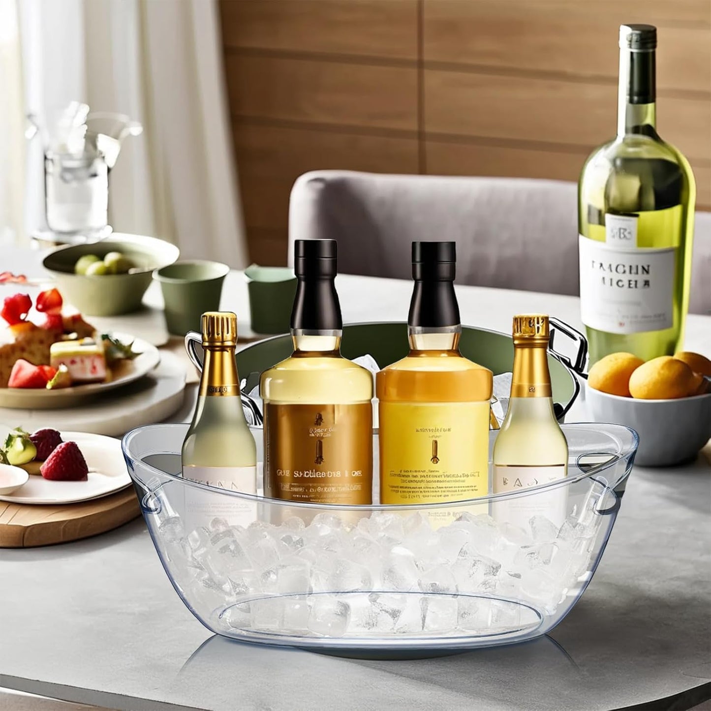 Emycool Ice Bucket, 5.5L Large Ice Buckets for Parties and Freezer, Plastic Beverage Tub for Cocktail Bar with Scoops for Wine, Champagne, Beer (4PCS)