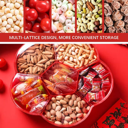DOERDO Plastic Serving Trays with Lid 6 Compartment Food Storage Candy Organizer, Veggie Tray for Snack and Fruit, Red, 9.8x2.6Inch