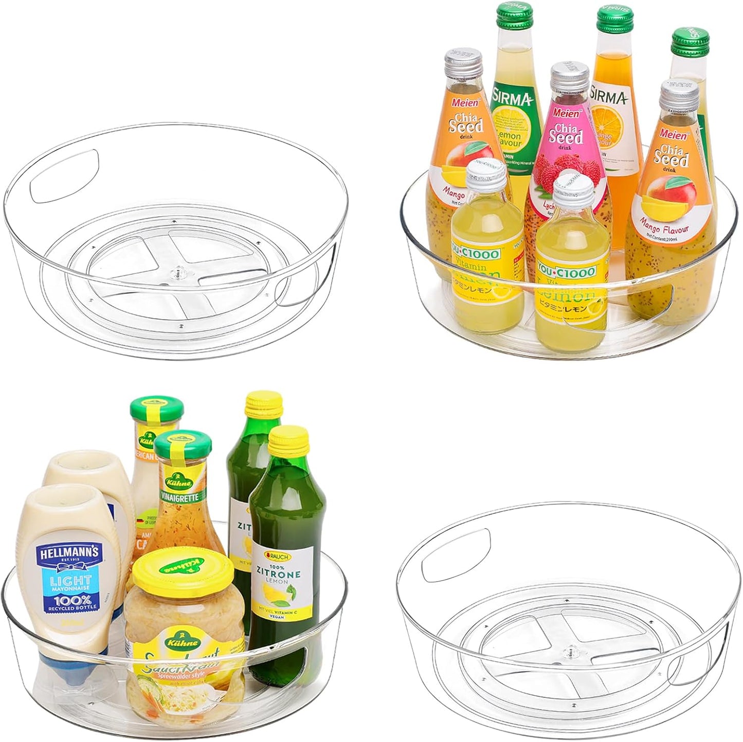 GUZON 4 Pack Lazy Susan Organizer for Cabinet, Upgraded 11.5" Clear Turntable Organizer with Handles and Raised Edge, Lazy Susan for Table Top, Pantry Organizers and Storage for Kitchen, Refrigerator