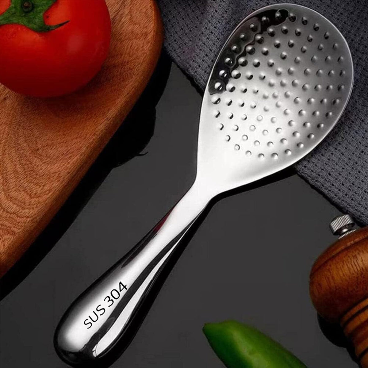 Comicfs Rice Paddle Spoon 304 Stainless Steel Thickened Rice Spoon Rice Spatula Non Stick Rice Scooper for Rice Mashed Potato Salads, Apply for Kitchen Home Restaurant Hotel Serving (Bright)
