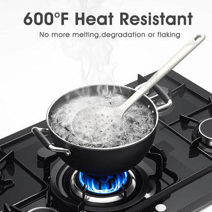 Silicone Cooking Utensils Set - 600°F Heat Resistant, Nonstick Kitchen Utensil Set with Spatulas, Spoons, Whisk, Tongs, BPA Free, Dishwasher Safe, Black