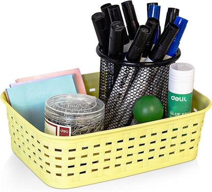 Soddeph Plastic Storage Baskets for Cabinets, Household Pantry Organization with Handle,Organizer Bins for Room,Bathrooms,Under-Sink,Kitchen (Black, L-3PACK)