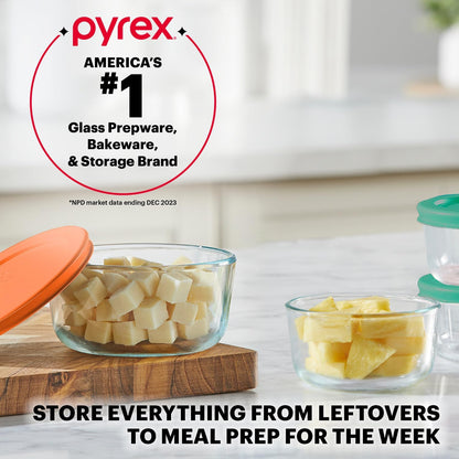 Pyrex Simply Store (12-Pack) Glass Food Storage Containers Set, (1, 2, & 3 Cup) Meal Prep Containers with Plastic BPA-Free Lids, Dishwasher & Microwave Safe