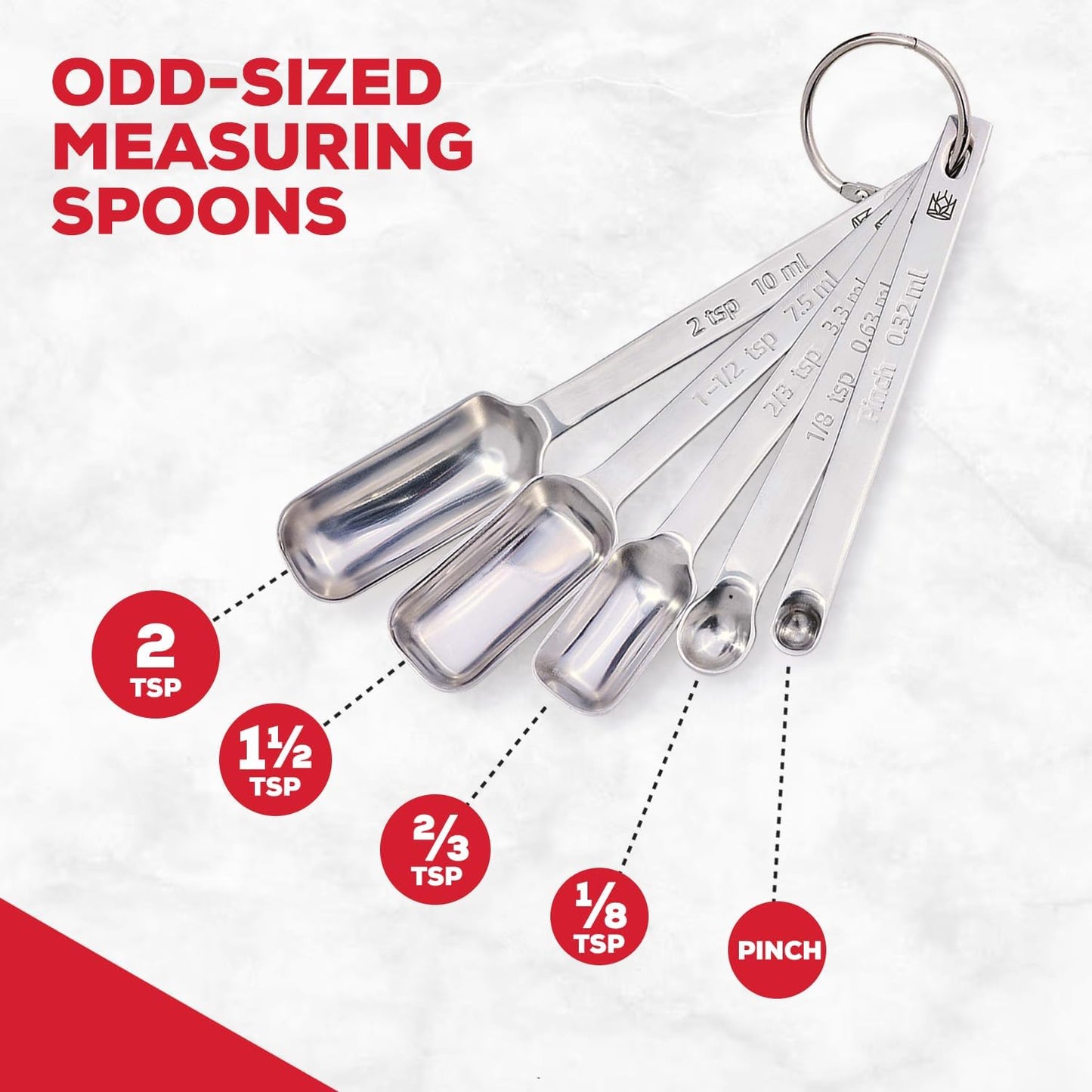 King Arthur Baking Company Spice Measuring Spoons, 18/8 Stainless Steel, 7-Piece Set, Precision Measures, For Baking And Cooking