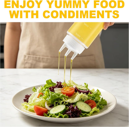 4Pack 23oz Plastic Squeeze Condiment Bottles 3 Holes Sauce Squeeze Bottle 680ml Squirt Bottles for Syrup Ketchup Dressing Oil Honey
