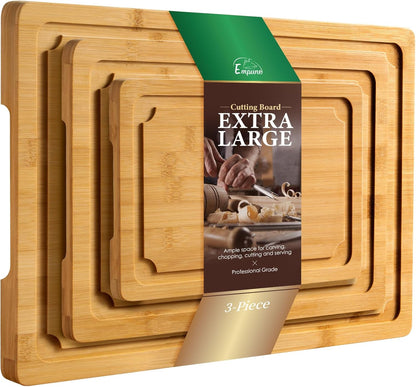 Extra Large Cutting Board, 17.6" Bamboo Cutting Boards for Kitchen with Juice Groove and Handles Kitchen Chopping Board for Meat Cheese board Heavy Duty Serving Tray, XL, Empune