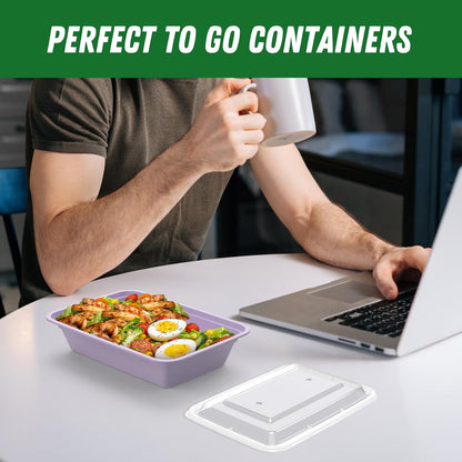 50 Pack (100-Piece) 32 oz Meal Prep Containers Reusable with Easy Open Lids, Sturdy Leakproof Food Safe, Microwave Freezer Dishwasher Safe, To Go Take Out Plastic Food Storage Pans with Lids, Black