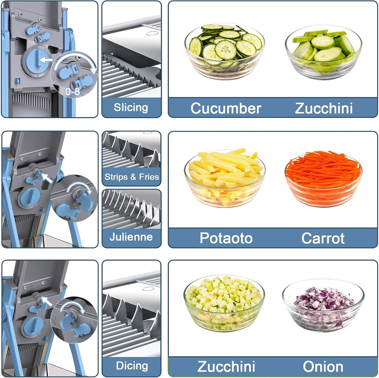 Jonscook All-in-1 Update Safe Mandoline Slicer for Kitchen, Food Chopper with Container, Thickness Adjustable Vegetable Chopper, Potato French Fry Cutter Tomato Apple Slicer Onion (BlackKnight)