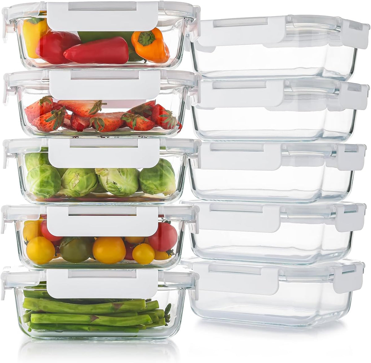 Cuiselect 10 Pack 22 Oz Glass Meal Prep Containers with Lids, Reusable Glass Food Storage Containers with Lids, Leak Proof, Microwave, Oven, Freezer and Dishwasher Safe (White)