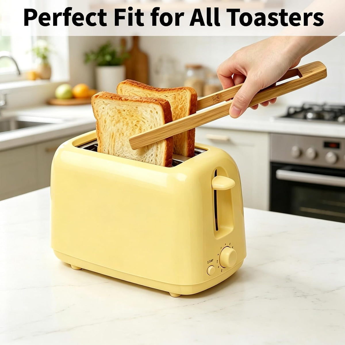 3 Pack Bamboo Toast Tongs, 8 10 12 Inch Wooden Toaster Tongs with Anti-Slip Design, Kitchen Tongs for Cooking Salad Bread Food Serving