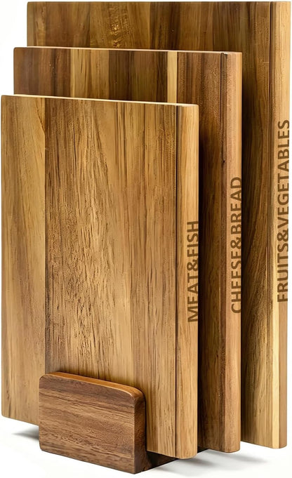 3-Piece 0.6in thickness Book Shaped Cutting Board Set - Food Safe, Non-Slip Chopping Boards for Kitchen Organization and Stylish Serving,Acacia Wood