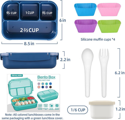 QQKO Bento Lunch Box for Kids Girls Boys, Toddler Kids Lunch Boxes for School, Lunch Containers for Adults with 4 Compartments, Sauce Container, Utensils, Food Picks and Muffin Cups, Purple