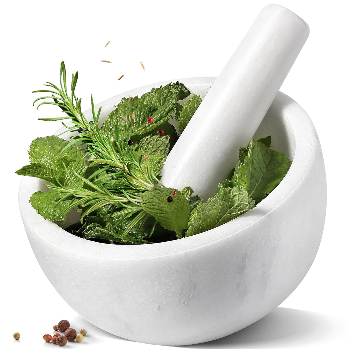 Koville Luxury Marble Mortar and Pestle Set, 7"-4cups Grinder Bowl for Guacamole, Salsa, Pill Crusher, Spice, Herb, Garlic, Nut, Heavy Duty Grinder for Kitchen