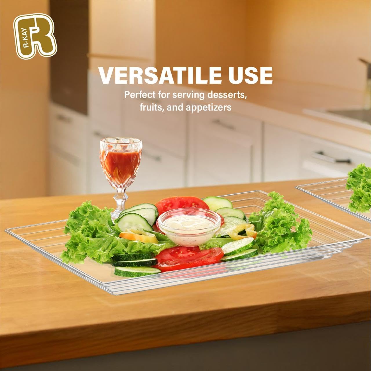 6 Pack Extra Large Plastic Serving Trays for Party - 16 x 11 Clear Plastic Tray - Heavy Duty Trays for Food - Rectangular Party Serving Trays and Platters (Clear)