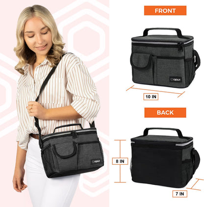 opux Insulated Lunch Bag for Men Women, Leakproof Black Lunch Box for Work, Portable Soft Lunch Cooler Bag with Shoulder Strap, Adult Lunchbox Lunch Pail for Kid Boy Girl School, 14 Can/8L