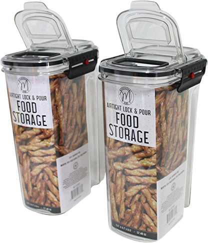 2-Pack Medium-Size Airtight Lock & Pour Food Storage Containers – 1 Quart (6 Cups) BPA-Free Dispensers for Snacks, Cereal, Candy, Dog Treats, and Dry Goods – Easy Grip & Flip-Top Lid