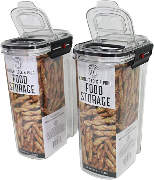 2-Pack Medium-Size Airtight Lock & Pour Food Storage Containers – 1 Quart (6 Cups) BPA-Free Dispensers for Snacks, Cereal, Candy, Dog Treats, and Dry Goods – Easy Grip & Flip-Top Lid