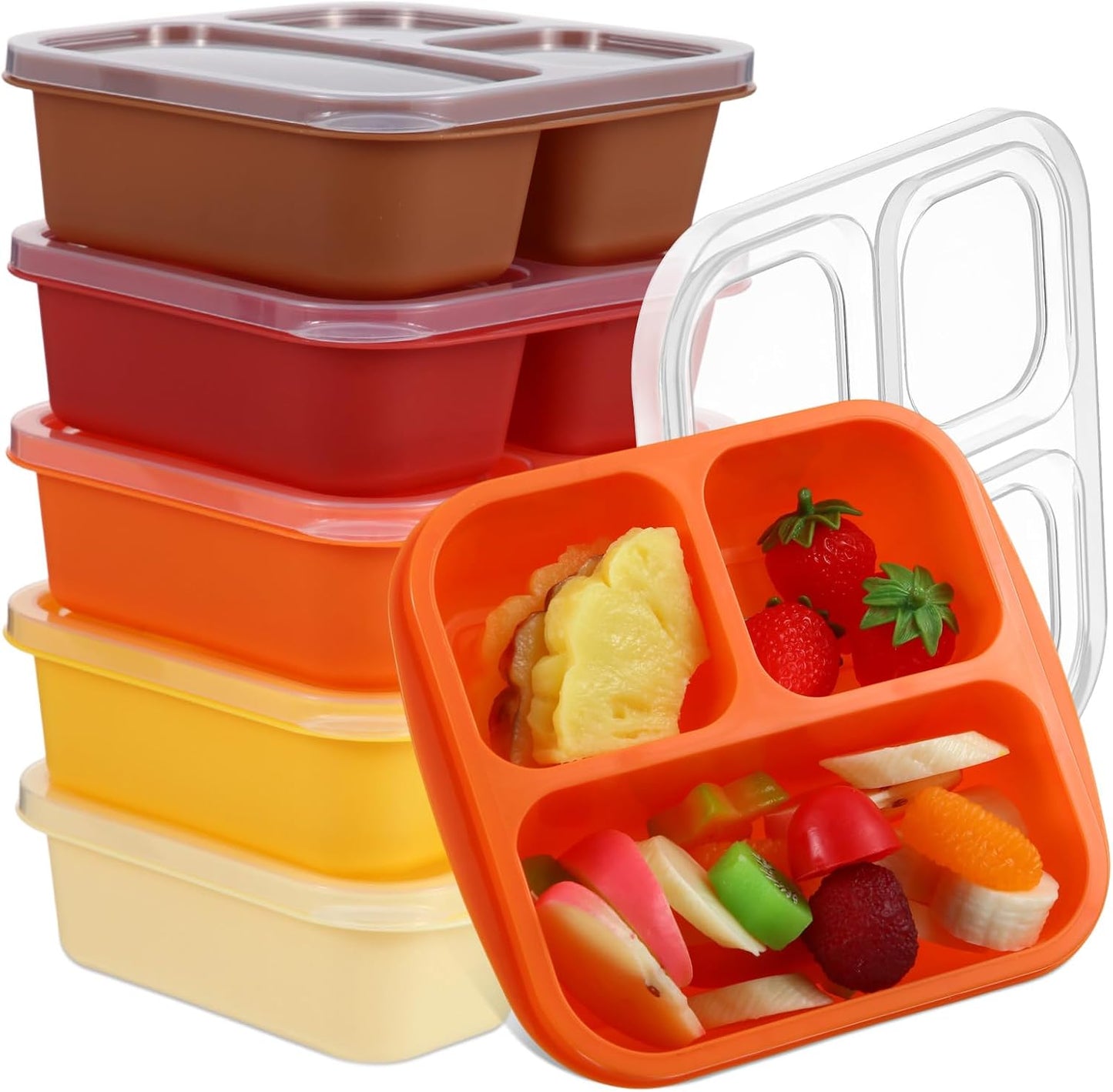 Honeydak 5 Pack Snack Containers 3 Compartment Bento Snack Boxes Divided Meal Prep Containers with Lids Reusable Adults Lunch Food Storage Box for School Work Travel(Elderberry)