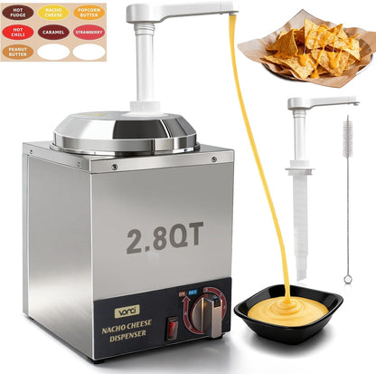 VONCI Nacho Cheese Dispenser, 2.8 Qt（2.5L） Nacho Cheese Warmer with Plastic Pump, Hot Fudge Dispenser with 6-Level Temperature Adjustment, Commercial Cheese Dispenser for Hot Fudge Cheese Caramel