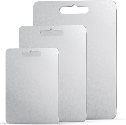 Titanium Cutting Board Set of 3 (S+M+L), 100% Pure Titanium Kitchen Cutting Boards, Double-Sided Chopping & Serving Board for Meat, Vegetables & Cheese, Lightweight, Durable & Dishwasher Safe