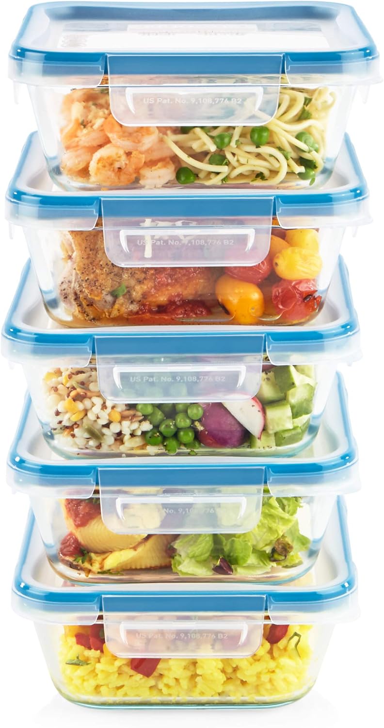 Snapware Glass Total Solutions (12-Pack) Food Storage Containers Set, (1, 2 & 4 Cup), Airtight & Leakproof Plastic Locking BPA-Free Lids, Freezer Dishwasher Microwave Safe
