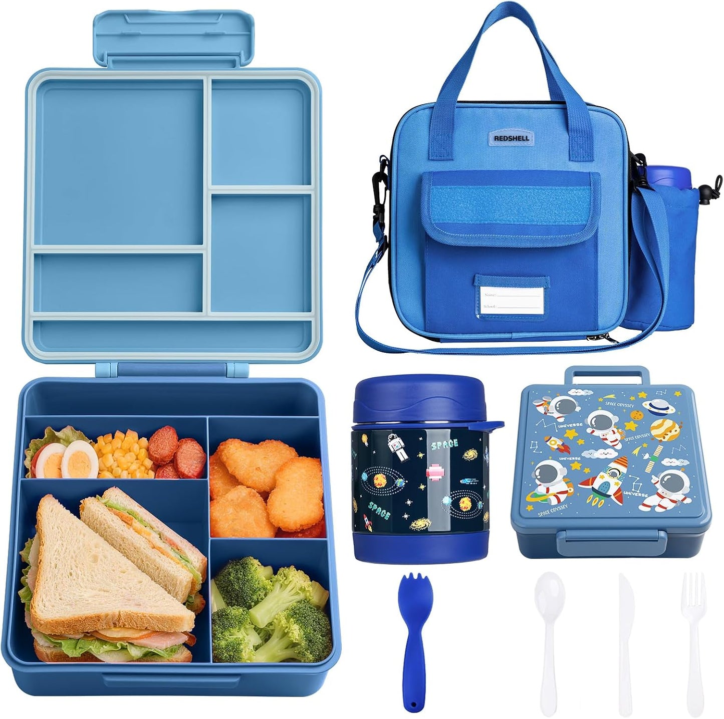 REDSHELL Bento Lunch Box for Kids Set, Leakproof Food Jar Pail with Insulated Bag, Toddler Snack Container Lunchbag for Girls Daycare, Back to School Lunchbox Kit, Includes Bottle Holder Strap, Pink