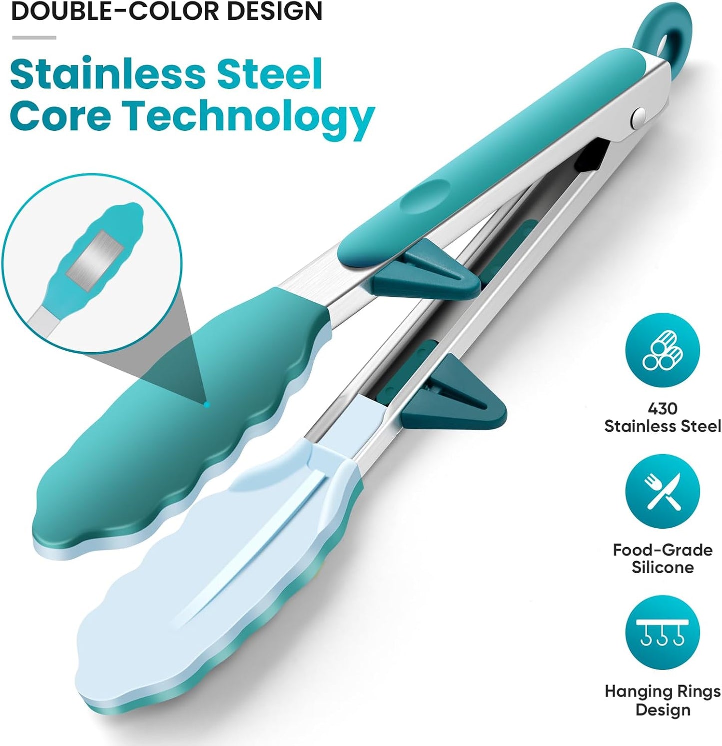 3 Pack Silicone Tongs for Cooking,Maywe Tanso 9 Inch Cooking Kitchen Tongs with Silicone Tips,Nonstick Stainless Steel Tongs for Steak Pie Pizza Pasta Spaghetti Salad BBQ Buffet