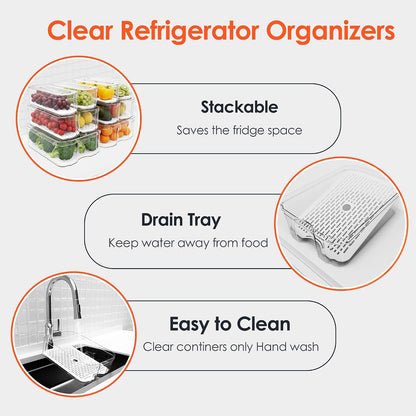 SMRCAD Fridge Organizers and Storage, 6 Pack Clear Freezer Organizer Bins with Lids for Kitchen, Pantry, Refrigerator, Food, Fruit, Vegetable Storage