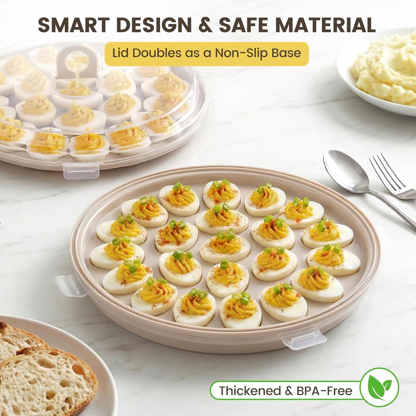 HAKSEN Deviled Egg Containers with Lid, Portable Deviled Egg Platter Carrier Holder Trays with 22 Slots for Holiday Party and Home Kitchen, Brown
