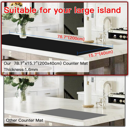 Silicone Mats for Kitchen Counter, 47.3"x23.6"x0.08" Largest Heat Resistant Mat Kitchen Island Waterproof 2MM Thick Countertop Protector Mat Nons-slip Extra Large Counter Mat (Black)