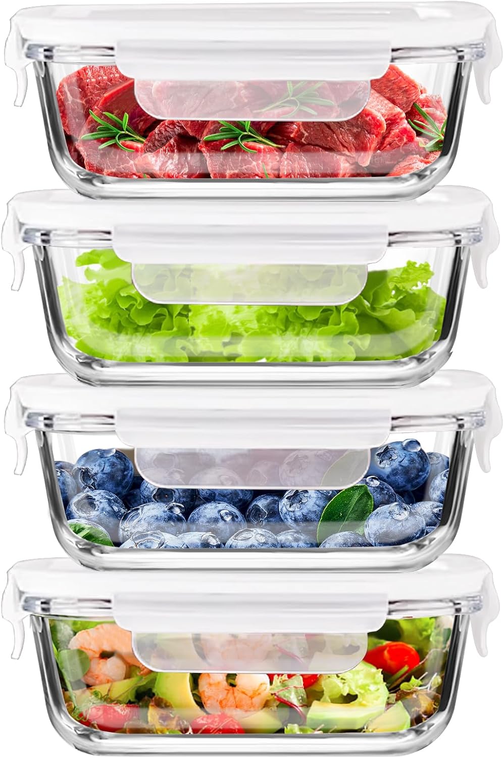 FEOOWV 4Pack 13oz/0.37L Glass Meal Prep Containers with Lids, Glass Storage Containers with Lids, BPA-Free, Pantry Organizers and Storage, Freezer to Oven Safe (Pink)