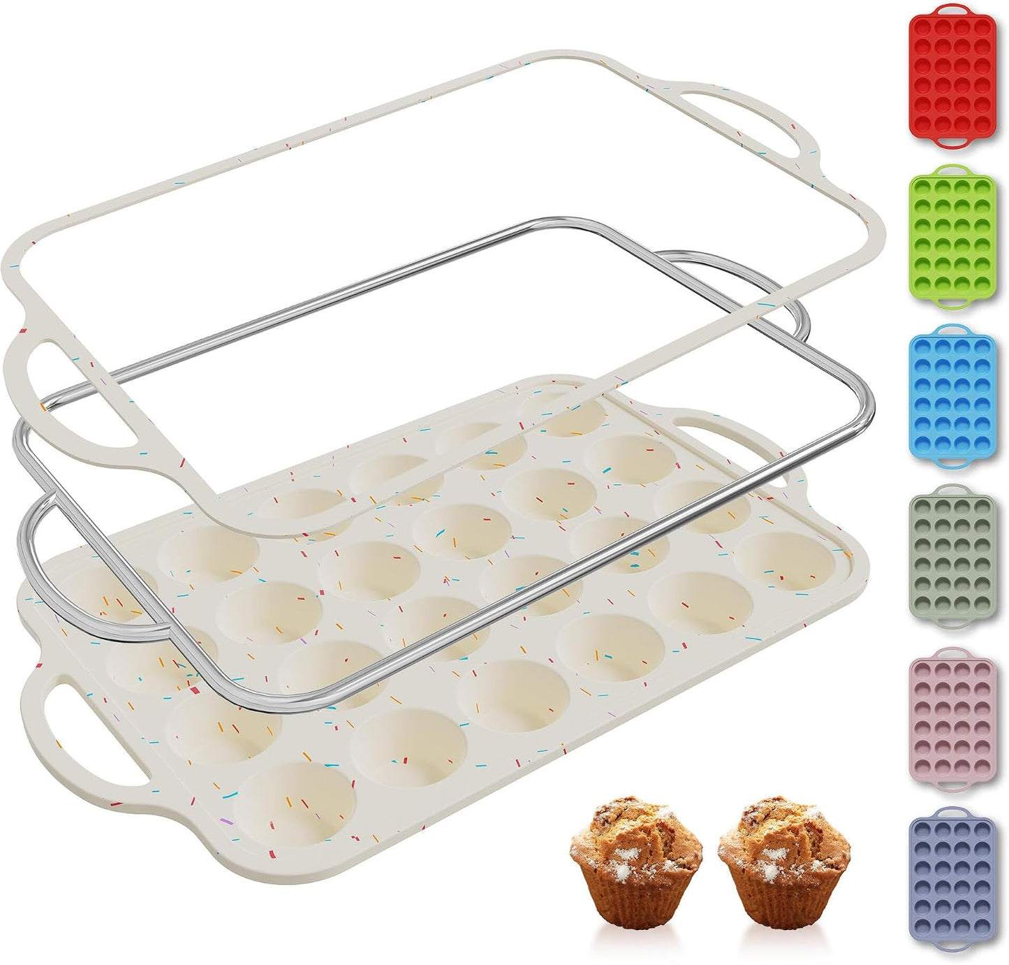 2 Packs 12 Cups Silicone Muffin Pan for Baking with Metal Reinforced Frame Regular Size Cupcake Pan Tray Egg Bites Silicone Cookie Molds Muffin Tin Tart Pans Sheet Set for Oven Dishwasher Safe