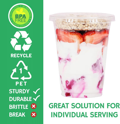 Aatriet 12 oz Clear Plastic Parfait Cups with Insert 3.25oz & Dome Lids No Hole - (20 Sets) Yogurt Fruit Parfait Cups, for Dips and Veggies, Take Away Breakfast and Snacks. No Leaking