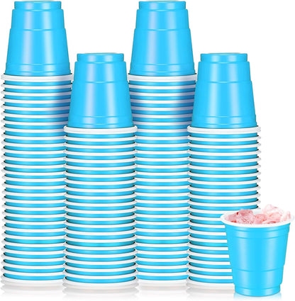 Roshtia 100 Pack 2 oz Plastic Shot Cups, Mini Disposable Shot Glasses 2 oz Wedding Party Cups for Bridal Shower Wedding Party, Beer Taste Serving, Snacks(Black, Gold)