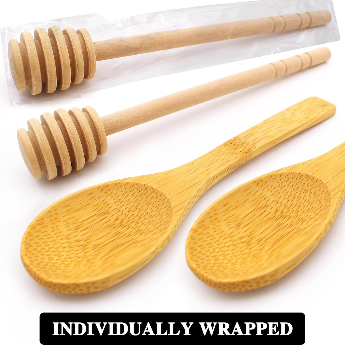 BLUE TOP 20PCS Wooden Honey Dipper Stick 6 Inch Individually Wrapped Honey Stirrer Stick,Honeycomb Sticks,Honey Wand for Honey Jar Dispense Drizzle Honey and Wedding Party Favors Gift.