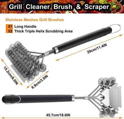 POLIGO BBQ Grill Cleaning Brush Bristle Free & Scraper - Triple Helix Design Barbecue Cleaner - Non-Bristle Grill Brush and Scraper Safe for Gas Charcoal Porcelain Grills - Ideal Grill Tools Gift