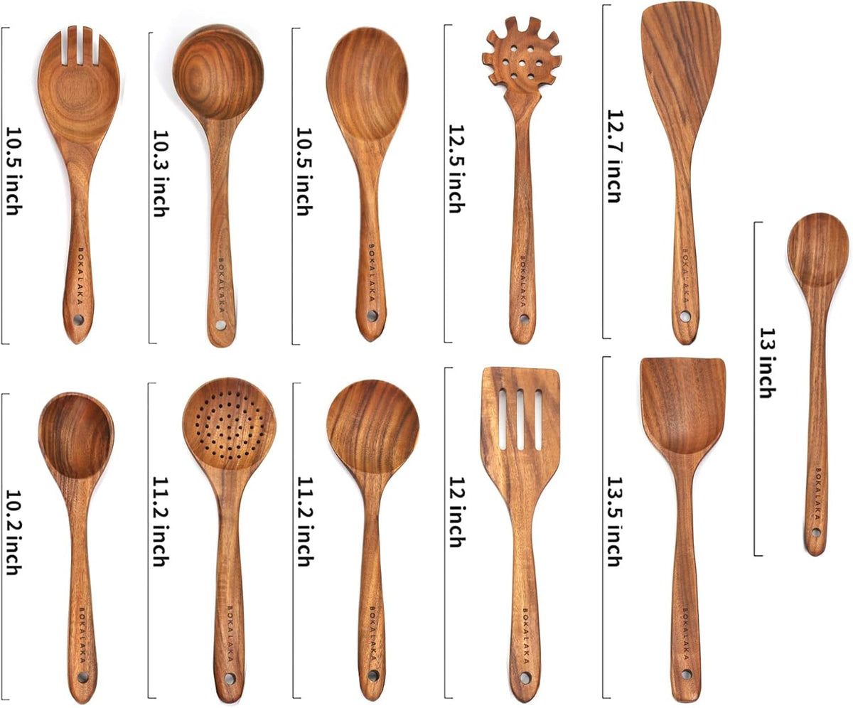 Wooden Spoons for Cooking, Natural Teak Wooden Kitchen Utensils Set Wooden Utensils for Cooking Wooden Cooking Utensils Wooden Spatulas for Cooking (10)