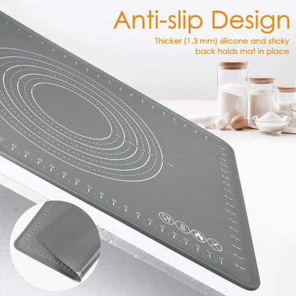 Extra Large Silicone Baking Mat for Countertops, Extra Thick 28" x 20" Non-Slip Pastry Mat with Raised Edges and Measurements, Food-Grade Dough Rolling Sheet for Kneading, Pizza, Bread,Fondant